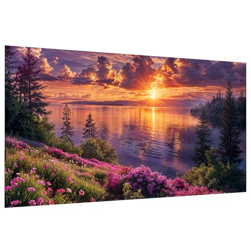 JOOZ Large Landscape Diamond Art Kits for Adults - 5D Sunset Diamond Painting Kits for Adults, DIY Full Drill Extra Large Lake Diamond Art Painting, Gem Art Kits for Home Wall Decor 27.5x15.7 Inch - color: Sunset Landscape 038