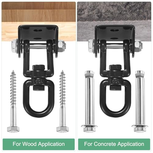 M METERXITY 360° Swivel Swing Hangers, 1200 LB Capacity Stainless Steel Hammock Hanging Kit Swing Hook for Ceiling/Chair/Yoga/Punching Bag/Gym/Playground, Ceiling Mount Swing Bracket [Black]