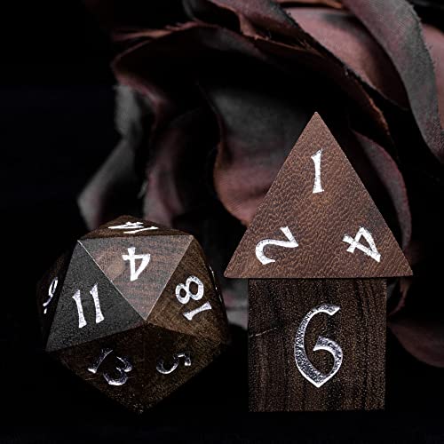 Wooden Dice Set Bubinga Wood DND Dice Set for D&D Tabletop Games | Iron Box, DM Gift, for Dungeons and Dragons Role Playing Games - color: Bubinga Wood