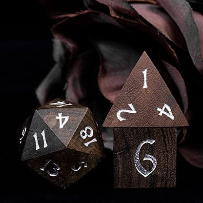 Wooden Dice Set Bubinga Wood DND Dice Set for D&D Tabletop Games - color: Bubinga Wood
