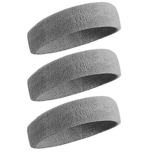 BEACE Sweatbands Sports Headband for Men & Women - Moisture Wicking Athletic Cotton Terry Cloth Sweatband for Tennis, Basketball, Running, Gym, Working Out - color: Gray