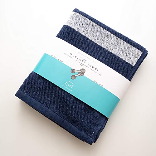 Luzia Striped Workout Towel for Sweat (Pack of 2) - Premium Quality 100% Turkish Cotton - Lightweight and Super Absorbent for Exercise, Sports, Workout, Fitness, Gym, Yoga, Running (Blue) - color: Blue - White, size: Set of 2
