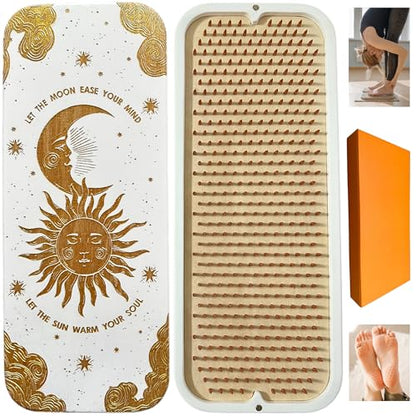 TENGRY Sadhu Board, Specially Crafted Aluminum & Copper Nails, Light Nail Board, 0.31 IN (8 mm), Beginners, Hexagon, Slim Sadhu Wood Board for Standing on Nails, Acupuncture Foot Massage, Yoga Gift - color: Sun and Moon White Copper Nails