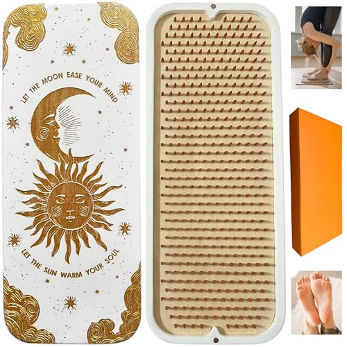 TENGRY Sadhu Board, Specially Crafted Aluminum & Copper Nails, Light Nail Board, 0.31 IN (8 mm), Beginners, Hexagon, Slim Sadhu Wood Board for Standing on Nails, Acupuncture Foot Massage, Yoga Gift - color: Sun and Moon White Copper Nails