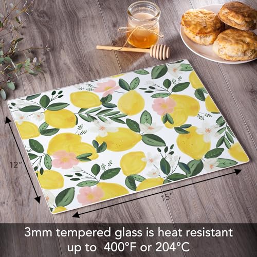 CounterArt Lemons on the Vine 3mm Tempered Glass Cutting Board | 12" x 15", Serving Board, Charcuterie Board - color: Lemons on the Vine