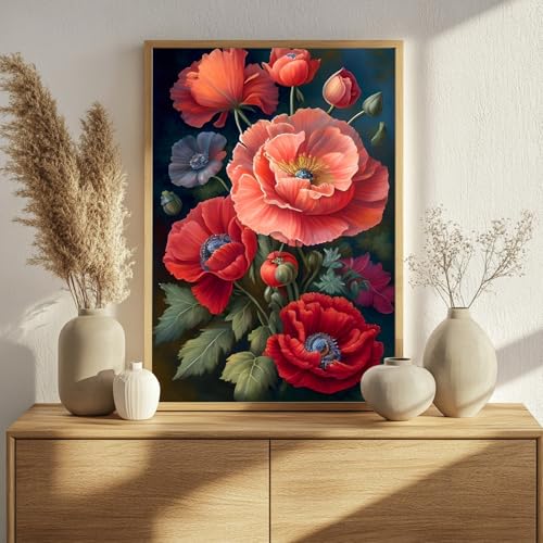 Poppy Paint by Numbers Kit for Adults, 16x20 inch | DIY Painting Kits Crafts for Adults, Relieve Stress, Gift, Home Wall Decor - color: FLOWER01 without frame