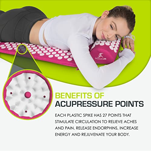 ProsourceFit Acupressure Mat and Pillow Set for Back/Neck Pain Relief and Muscle Relaxation, Pink - color: Large - Pink/White, size: Large