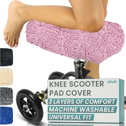 Vive Mobility Knee Scooter Pad Cover - Soft Plush Adult Sheepskin Memory Foam Cushion, Walker Accessory for Knee Roller, Padded Accessories Leg Cart Improves Comfort with Injury, Universal Fit (Pink) - color: Pink