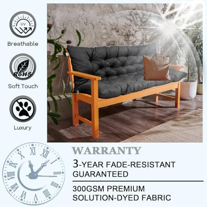 Porch Swing Cushion Three Seat Waterproof, Black, 40x60in - color: Black, size: 40x60in