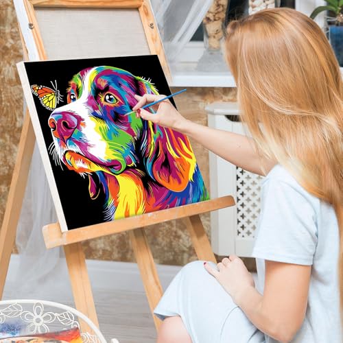 Bowetile 4 Pack Framed Paint by Numbers for Adults Beginners, Colorful Animals Paint by Numbers for Kids Ages 8-12 on Canvas, DIY Oil Acrylic Number Painting Art Crafts for Home Wall Decor, 8x8in - color: colorful animals