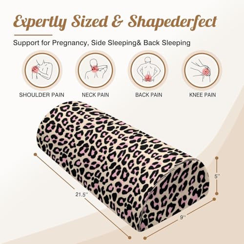 Knee Pillow for Back Sleeping – Half Moon Bolster Pillow for Legs,Under Knee While Sleeping Support, Leg & Back Pain Relief (21.5x9x5 Inches),Machine Washable Cover - color: Leopard