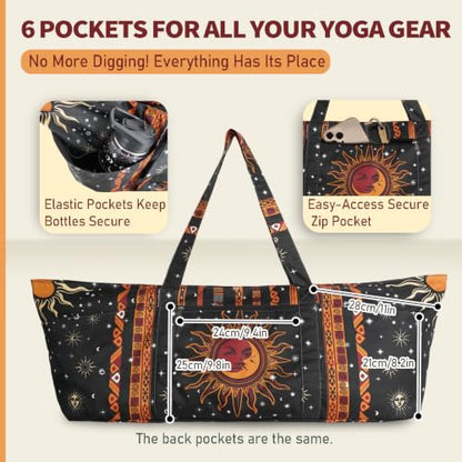 Yoga Mat Bag Yoga Tote Bag with Large Waterproof Zipper Pocket and Drawstring Pocket Yoga Mat Bag Carrier Fit Most Size Mats and All You Stuff - color: black orange