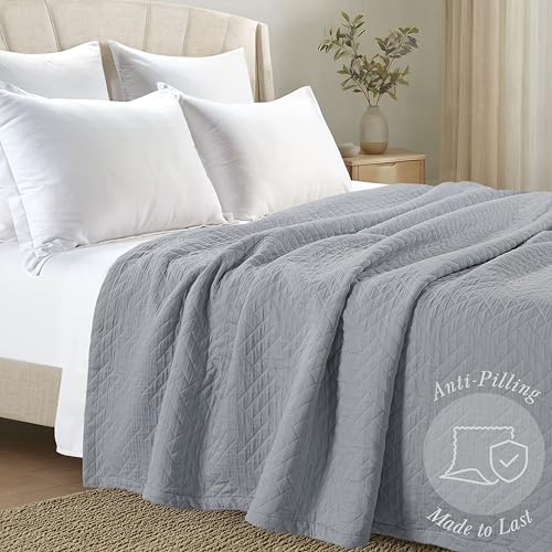 Threadmill Cotton Queen Coverlet Blanket, Jacquard, Scottish Grey, 90x92 in - color: Classic Scottish Grey, size: Queen / Full