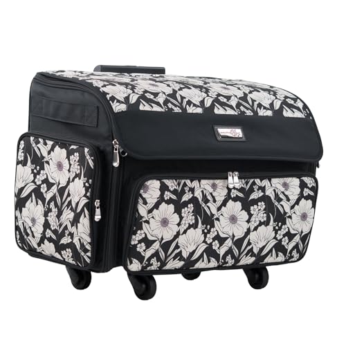 Everything Mary 4 Wheels Collapsible Deluxe Sewing Machine Storage Case - Rolling Trolley Carrying Bag for Brother, Singer - color: Artistic Floral