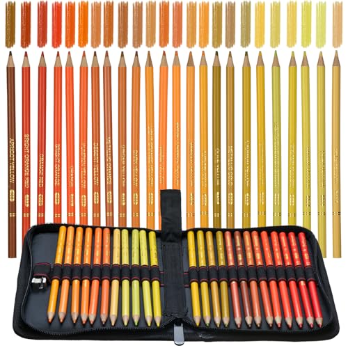 Orange Yellow Colored Pencils,Oil Based Wooden Colored Pencil Set for Adults Coloring Books Drawing Sketching Art Supplies 24 Color - color: Orange