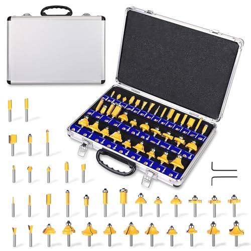 PLATINUMEDGE Router Bits Set, Tungsten Carbide Router Bits Set 1/4 Shank, Router Bit Kit for DIY, Woodworking Project, 35 Piece Set with Premium Aluminum Carry Storage Case - size: 35 Piece - 1/4 Inch Shank