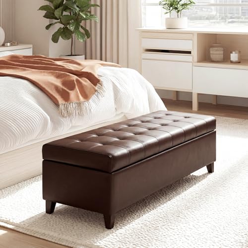 Joveco 51 Inch Storage Bench,Leather Tufted Storage Ottoman with Legs - color: 51", Brown