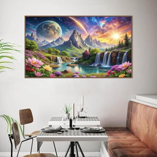 COHAYISY Large Waterfall Diamond Art Painting, DIY Landscape Pack Round Diamond Painting Kits for Adults Beginners, Crystal Rhinestones for Home Wall Decoration Gift 15.7x27.5inch - color: 25- 63 Waterfall Landscape