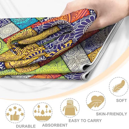 Hot Yoga Towel Non Slip, Ultra-Absorbent Yoga Mat Towel, Soft with Printed Design, Machine Washable, Yoga Pilates Towel Suitable for Exercise, Pilates, Yoga, 72x27in,Grid Mandala - color: Grid Mandala