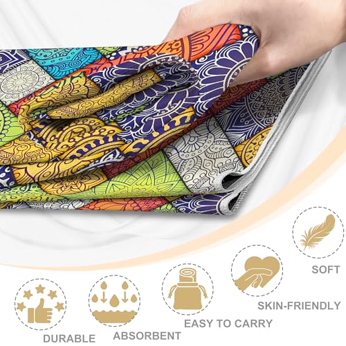 Hot Yoga Towel Non Slip, Ultra-Absorbent Yoga Mat Towel, Soft with Printed Design, Machine Washable, Yoga Pilates Towel Suitable for Exercise, Pilates, Yoga, 72x27in,Grid Mandala - color: Grid Mandala