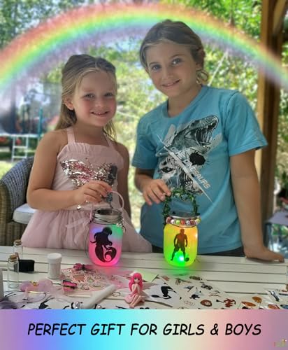Make Your Own Mermaid Toy Night Light Lantern Jar Arts & Crafts For Girls, DIY Mermaid Gifts For Girls Ages 4 5 6-8 8-10 8-12 & Teens. Best Little Mermaid Craft Kit Projects & Kids Birthday Present - color: Turquoise- Mermaid