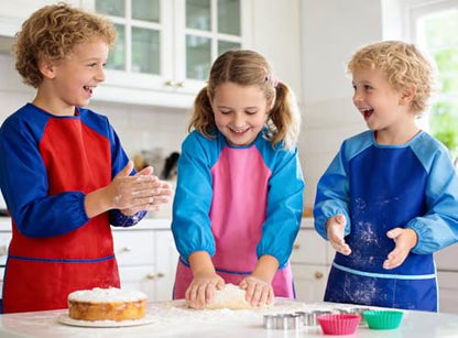 2 Pack Kids Art Smock Waterproof with Long Sleeve and 3 Roomy Pockets Artist Children Aprons for Toddlers Age 3-8 Painting Crafts（Red+Blue） - color: 2 Pack Red+blue