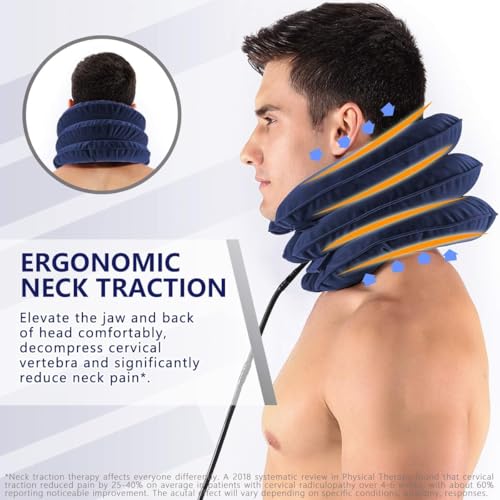 Cervical Neck Traction Device for Instant Neck Pain Relief - Inflatable & Adjustable Neck Stretcher Neck Support Brace, Best Neck Traction Pillow for Home Use Neck Decompression (Blue) - color: Blue