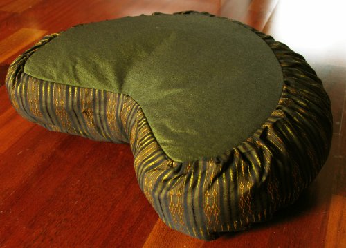 Meditation Cushion Zafu Pillow Buckwheat Fill - Global Weave Fabric Crescent Olive Green - color: Crescent Olive Green
