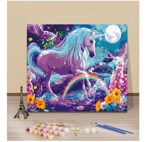 EPLUUM DIY Paint by Numbers Kit for Adults Unicorn Paint by Numbers for Adults Student Oil Number Painting Kits for Adult Ideal Gift for Family Friend Home Decor Rainbow Unicorn 16x20 in - color: unicorn