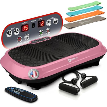 Lifepro Waver Vibration Plate Exercise Machine with 99 Speeds & 10 Presets | Resistance Bands, Non-Slip Surface, 330 lbs Capacity — Vibration Plate for Lymphatic Drainage, Body Toning, Full-Body Workout - color: Pink