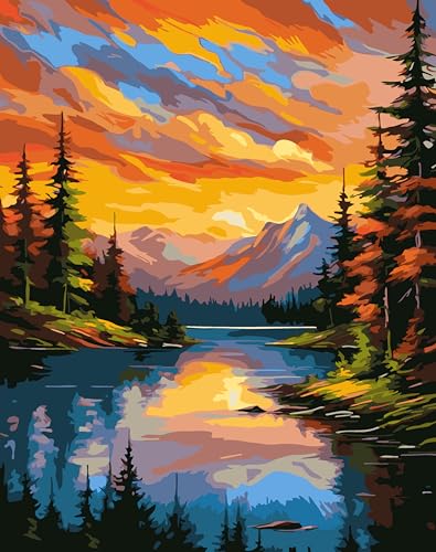 Ekuxom Landscape Paint by Numbers Kit for Adults 16x20 Inch | Mountain Adult Paint by Number Kits on Canvas-DIY Acrylic Watercolor Oil Paints Art for Home Decor Gift - color: Landscape