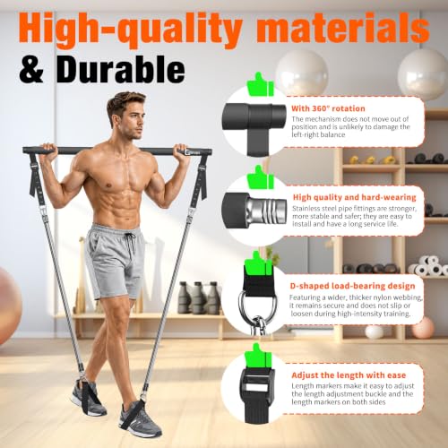 Bbtops Pilates Bar Kit with Resistance Bands,Pilates Bar with Stackable Bands Workout Equipment for Legs,Hip,Waist and Arm,Exercise Fitness Equipment for Women & Men Home Gym Yoga Pilates - color: Glossy Black