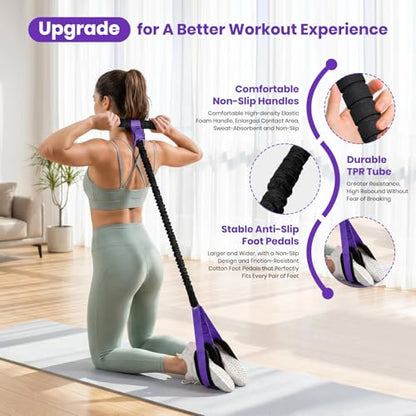 Rojvvec Pedal Resistance Bands with Handle 55LBS, Fitness&Workout Equipment | Upgraded TPR Tube and Soft Foam Fabric Foot Pedal, Exercise Bands Set, Sit Up Equipment for Stretching Training for Home Gym - color: Purple-Black