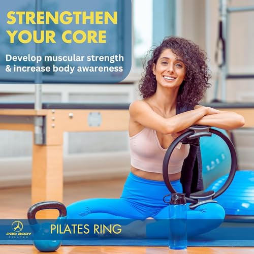 ProBody Pilates Circle - 14 Inch Magic Circle Pilates Ring | 30 lb Resistance, Dual Foam Grips, Inner Thigh Exerciser, Pilates at Home Equipment, Carry Pouch, Pilates Essentials - color: Black