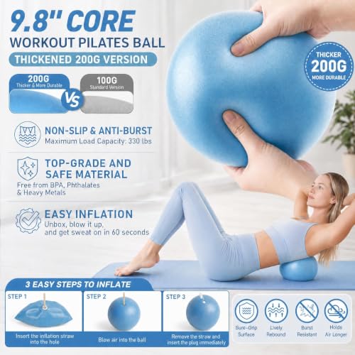 Pilates Kit, Home Pilates Equipment for Women, Workout Kit with 14.5" Pilates Ring and Ball,Yoga Block, Yoga Knee Pad Mats, Resistance Bands, Grip Socks Accessories，Blue