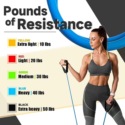 Resistance Bands with Handles and Door Anchor for Home Workouts | For women and men; includes a door anchor and simple guide for exercise, stretching, and home workouts. - color: Medium-green-30lbs
