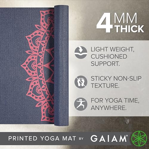 Gaiam Yoga Mat Classic Print, 4mm Non-Slip Mat - color: Pink Marrakesh