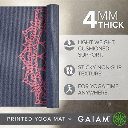 Gaiam Yoga Mat Classic Print, 4mm Non-Slip Mat - color: Pink Marrakesh