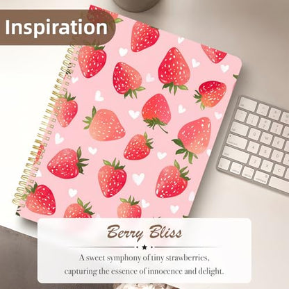 Cute Spiral Notebook journal A4 Aesthetic Pretty Design for Women Girls Kawaii with Pocket, 8.5 x 11 inch, Lined, Strawberry - color: Strawberry, style: Lined