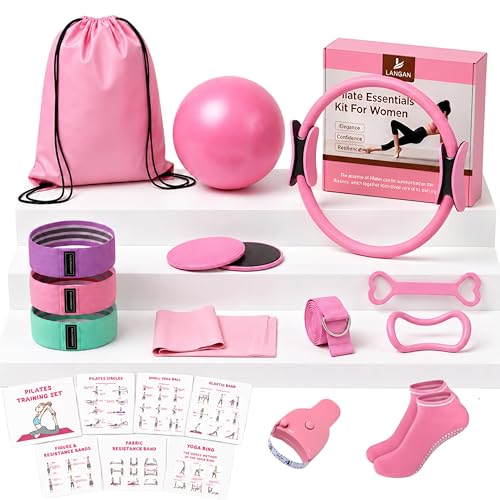 Home Pilates Kit for Women & Men | 15Pcs Better Me Pilates Kit with 14 Inches Pilates Ring and Ball Set, Resistance Bands, Core Sliders, Bag - Full Body Exercise Home Pilates Workout Kit