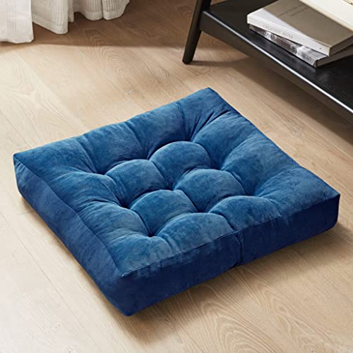 Large Floor Pillow for Adults, Square Meditation Cushion, 22 Inch Navy | Reading nook & office use, Tatami seating, Breathable corduroy cover, 3.5 in thick, Shredded memory foam fill, Yoga pad - color: Square | Navy | 1 Pack, size: 1 Pack