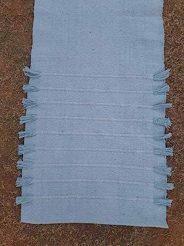 Jaipur art & Rugs Organic Cotton Yoga Mat - Eco-Friendly Hand-Woven Rug - Non Slip & Thick (24”x72”x5mm) for Everyday Fitness at Home - Comfortable Extra-Long - color: Sky Blue