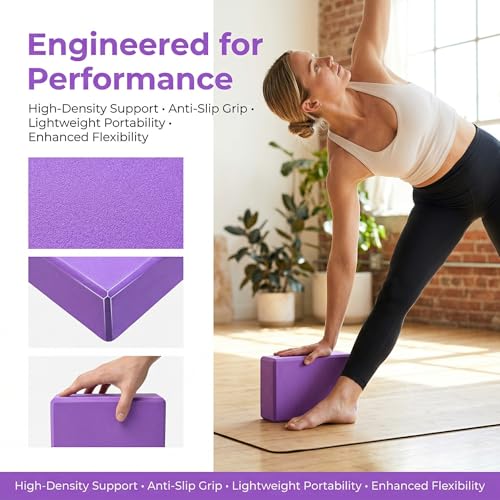 Toyvian Yoga Bricks High Density Eva Block Non-Slip Lightweight Pilates Fitness Gym Workout Stretching Aid 8.97X5.98X2.99 Inch Purple