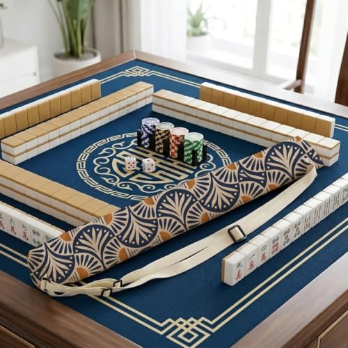 Art Deco Blue and Orange Sun Mahjong Mat Bag with Adjustable Straps - color: Blue and Orange Sun