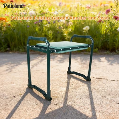 Garden Kneeler and Seat, Gardening Workseat with Tool Pouch and HandBag - color: Green-modle C