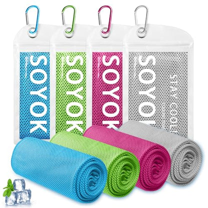 4 Packs Cooling Towel, 40" x 12" Microfiber Cooling Towels for Neck and Face, Soft Breathable Gym Towel for Working Out with Waterproof Bag & Carabiner, Sweat Towels for Running, Yoga, Travel, Climb | High-density microfiber,Soft Breathable,Portable,Reusa