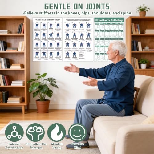 YGEINIT Tai Chi Chair Workout Chart for Beginners & Seniors