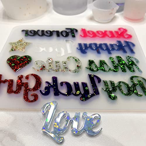 ZQYSIING Alphabet Resin Molds, Set of 2 Blessing Alphabet Keychain Molds | Conjoined Alphabet Silicone Molds for Epoxy Resin Casting, DIY Crafting Letter Keychain Bag Charms Jewelry Pendant - color: 2PCS Blessing Letter Molds