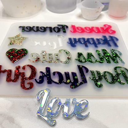 ZQYSIING Alphabet Resin Molds, Set of 2 Blessing Alphabet Keychain Molds | Conjoined Alphabet Silicone Molds for Epoxy Resin Casting, DIY Crafting Letter Keychain Bag Charms Jewelry Pendant - color: 2PCS Blessing Letter Molds