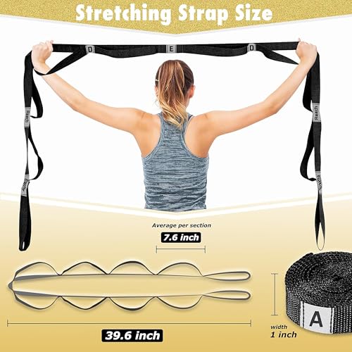 Stretching Strap Yoga Strap with 10 Loops, Non-Elastic Stretch Band for Physical Therapy, Flexibility, Exercise, Pilates, Dance & Gymnastics Workout - color: Black